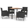 vidaXL Ensemble &agrave; manger de jardin coussins 5pcs Noir R&eacute;sine tress&eacute;e