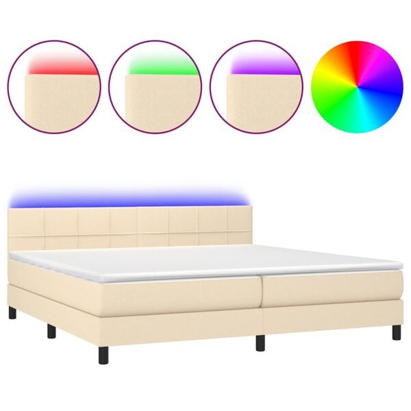 vidaXL Sommier &agrave; lattes de lit et matelas et LED Cr&egrave;me 200x200cm Tissu