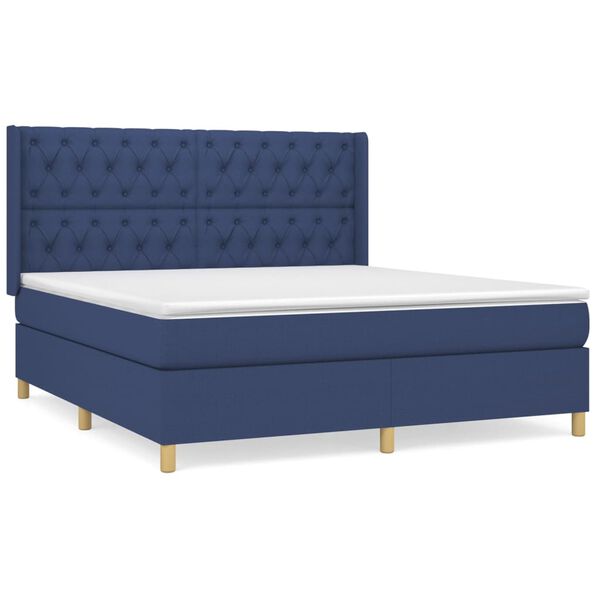 vidaXL Sommier &agrave; lattes de lit avec matelas Bleu 160x200 cm Tissu