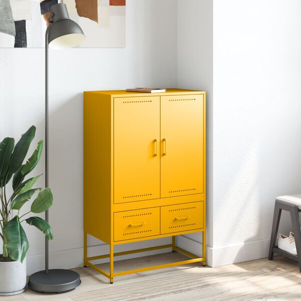 vidaXL Buffet haut jaune moutarde 68x39x111,5 cm acier