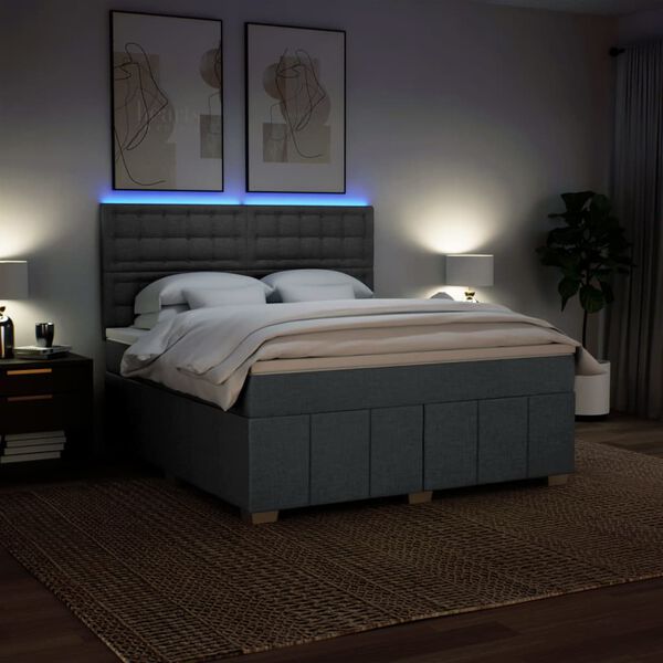 vidaXL Sommier &agrave; lattes de lit avec matelas Gris fonc&eacute; 180x200cm Tissu