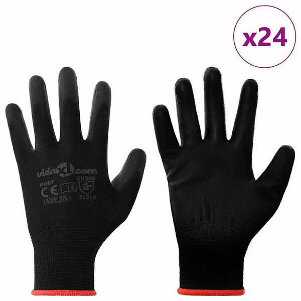 vidaXL Gants de Travail 24 pcs Noir 7 / S Polyester