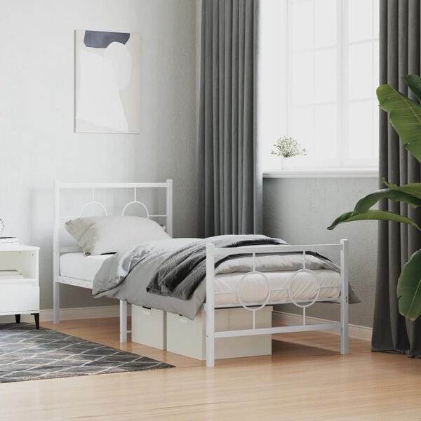vidaXL Cadre de lit métal sans matelas avec pied de lit blanc 75x190cm