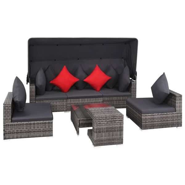 vidaXL Salon de jardin 7 pcs avec coussins Résine tressée Gris