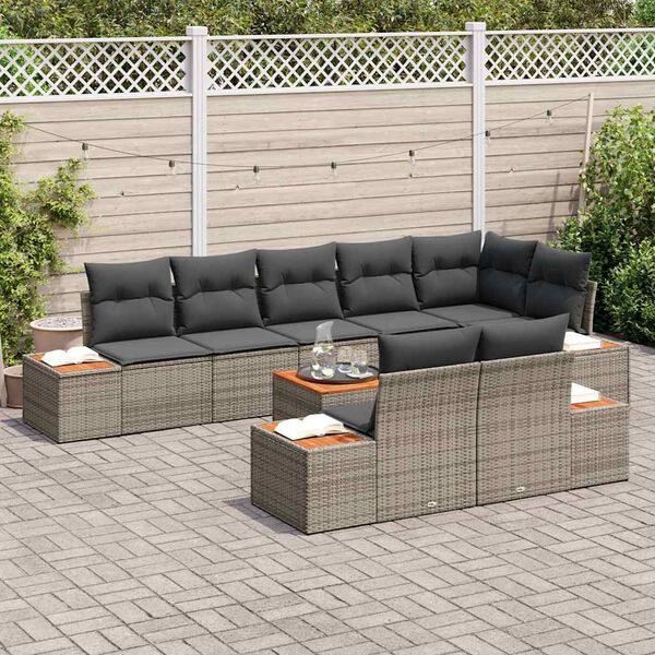 vidaXL Ensemble de canap&eacute; de jardin avec coussin 9 pcs Gris Poly rotin