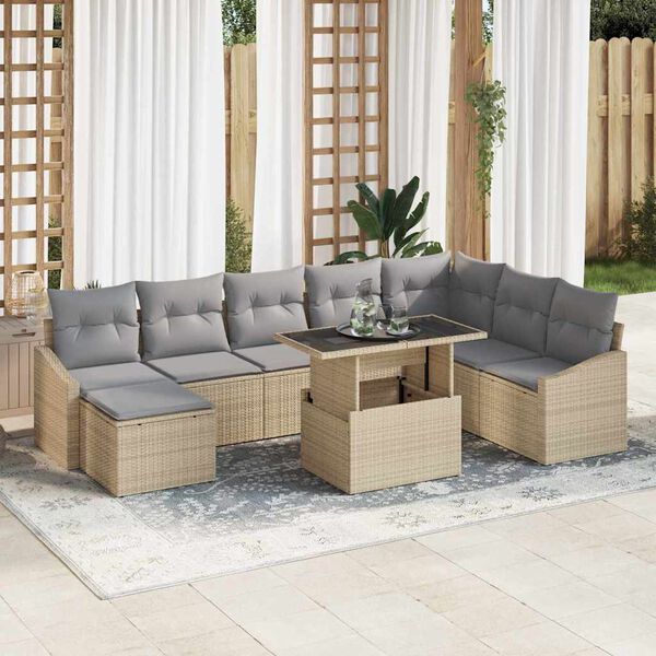 vidaXL Ensemble de canap&eacute; de jardin 9 pcs Beige et Gris clair