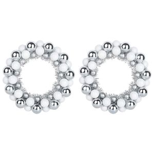 vidaXL Couronnes de Boules de No&euml;l 2 pcs Blanc et Argent