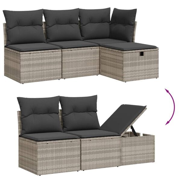vidaXL Salon de jardin 5 pcs avec coussins gris clair r&eacute;sine tress&eacute;e