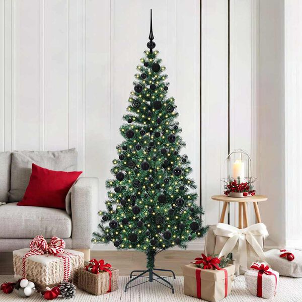 vidaXL Sapin de No&euml;l artificiel pr&eacute;-&eacute;clair&eacute; Vert 180 cm PVC et m&eacute;tal