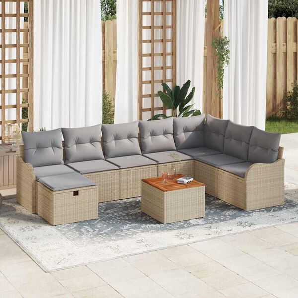 vidaXL Ensemble de canap&eacute; de jardin 9 pcs Beige Poly rotin