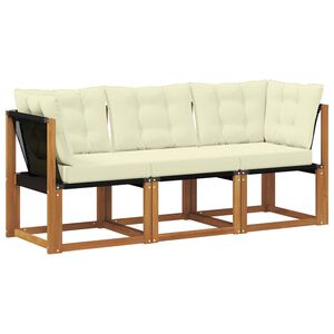 vidaXL Canap&eacute; d&rsquo;ext&eacute;rieur milieu et coin avec coussin 3 Pi&egrave;ce Naturel