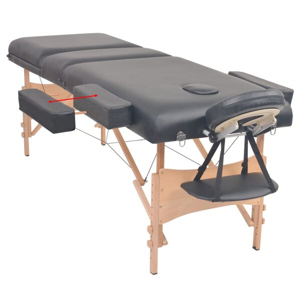 vidaXL Table de massage pliable à 3 zones 10 cm d'épaisseur Noir