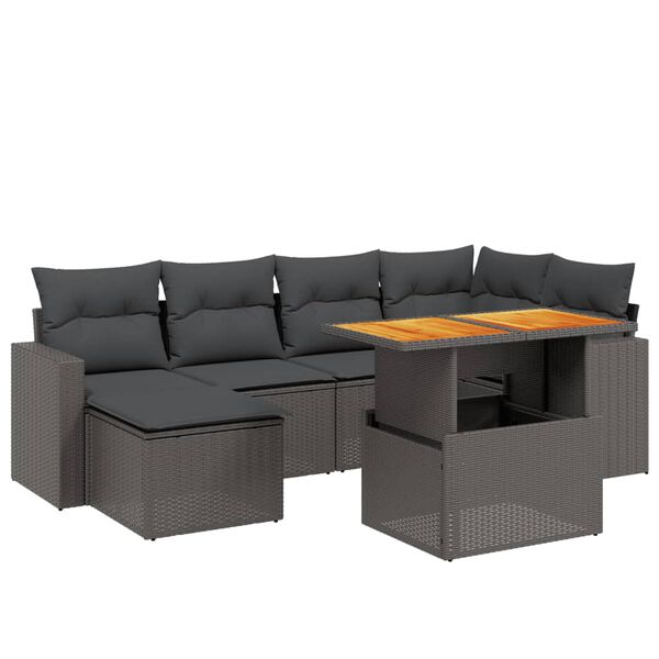 vidaXL Salon de jardin 7 pcs avec coussins noir r&eacute;sine tress&eacute;e