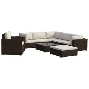 vidaXL Salon de jardin 8 pcs avec coussins r&eacute;sine tress&eacute;e marron