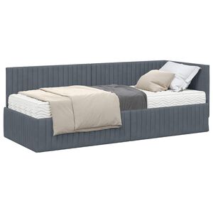 vidaXL Cadre de lit d'angle avec matelas 2 pi&egrave;ces Gris fonc&eacute;