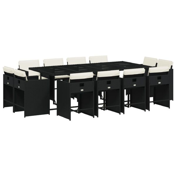 vidaXL Ensemble &agrave; manger de jardin 13 pcs coussins noir r&eacute;sine tress&eacute;e