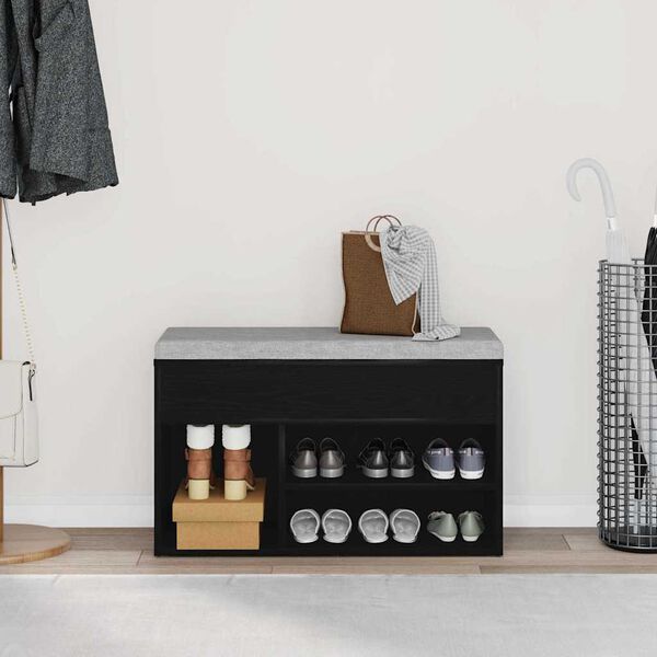 vidaXL Banc &agrave; chaussures Ch&ecirc;ne noir 80 x 30 x 45 cm Bois d'ing&eacute;nierie