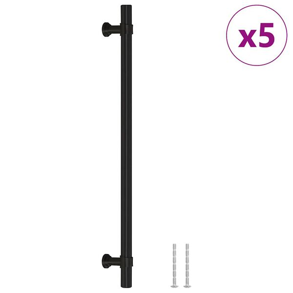 vidaXL Poignées d'armoire 5 pcs noir 224 mm acier inoxydable