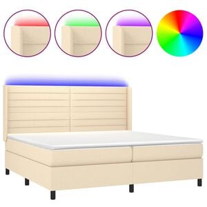 vidaXL Sommier &agrave; lattes de lit matelas et LED Cr&egrave;me 200x200 cm Tissu