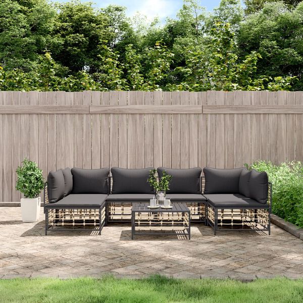 vidaXL Salon de jardin 7 pcs avec coussins anthracite résine tressée