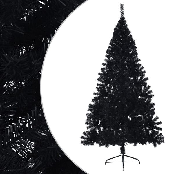 vidaXL Demi sapin de Noël artificiel avec support Noir 210 cm PVC