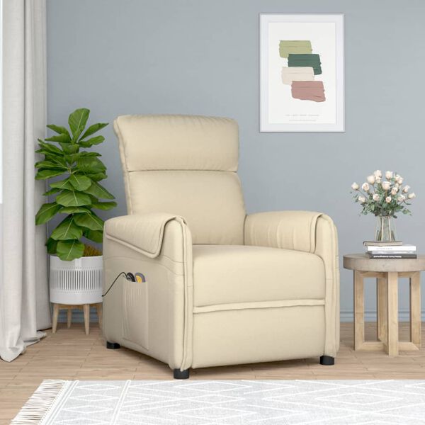 vidaXL Fauteuil &eacute;lectrique de massage Cr&egrave;me Tissu