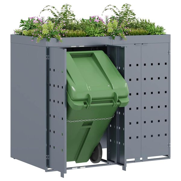 vidaXL Rangement de poubelle &agrave; roulettes pour 2 poubelles Gris clair