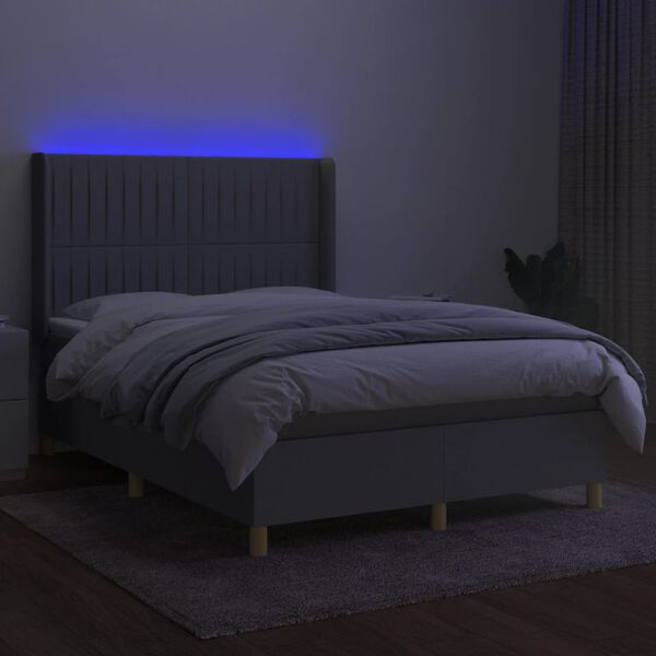 vidaXL Sommier &agrave; lattes de lit matelas LED Gris clair 140x190 cm Tissu