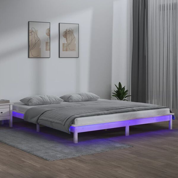 vidaXL Cadre de lit &agrave; LED sans matelas blanc 160x200 cm bois massif