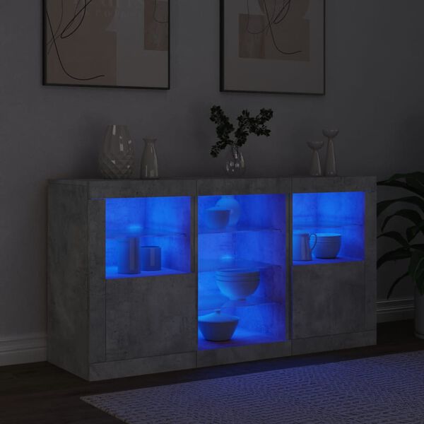vidaXL Buffet avec lumières LED gris béton 123x37x67 cm