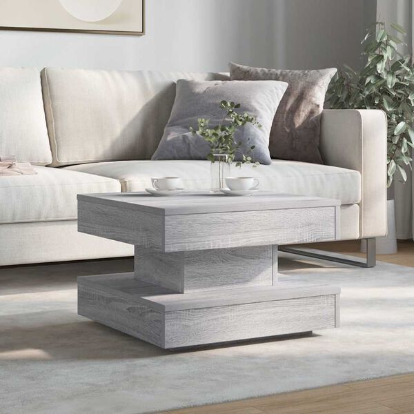 vidaXL Table basse rotative &agrave; 360 degr&eacute;s sonoma gris 50x50x34,5 cm