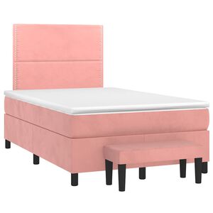 vidaXL Sommier &agrave; lattes de lit avec matelas rose 120x190 cm velours