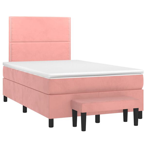 vidaXL Sommier &agrave; lattes de lit avec matelas rose 120x190 cm velours