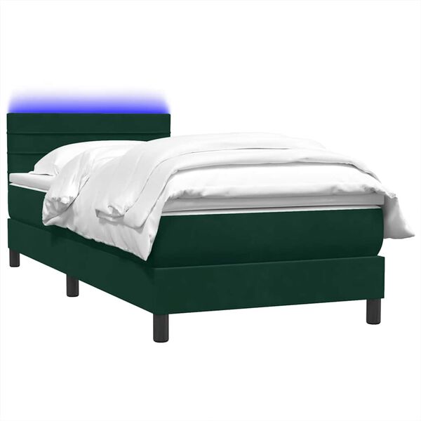 vidaXL Sommier &agrave; lattes de lit et matelas et LED vert fonc&eacute; 80x220 cm velours