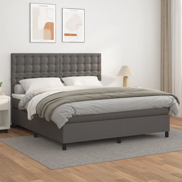 vidaXL Sommier &agrave; lattes de lit avec matelas Gris 180x200 cm Similicuir
