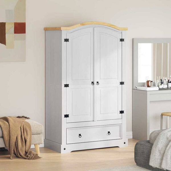 vidaXL Armoire avec tiroir Blanc 101 x 52 x 170 cm Pin massif