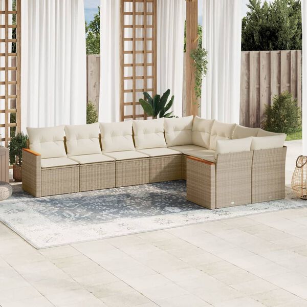 vidaXL Salon de jardin avec coussins 9 pcs beige r&eacute;sine tress&eacute;e