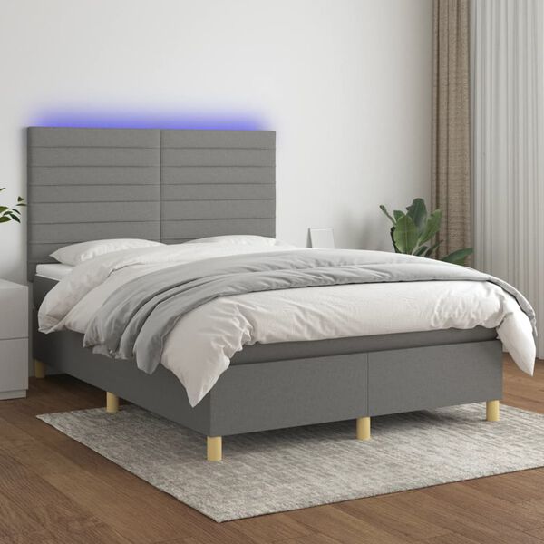 vidaXL Sommier &agrave; lattes de lit et matelas et LED Gris fonc&eacute; 140x200 cm