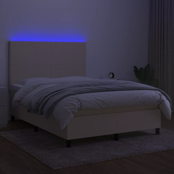 vidaXL Sommier &agrave; lattes de lit et matelas et LED Cr&egrave;me 140x190cm Tissu