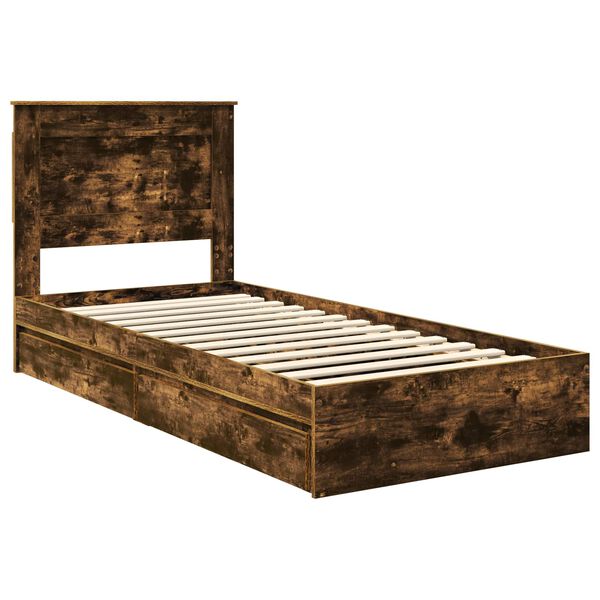 vidaXL Lit de Rangement Ch&ecirc;ne fum&eacute; 90 x 200 cm Bois d'ing&eacute;nierie