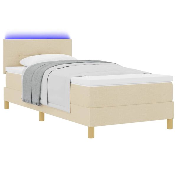 vidaXL Lit &agrave; ressort LED avec matelas Cr&egrave;me 100 x 200 cm tissu