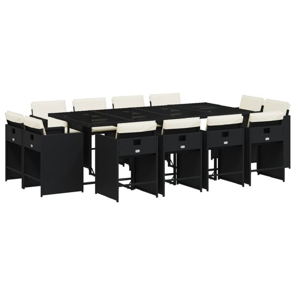 vidaXL Ensemble &agrave; manger de jardin 13 pcs coussins noir r&eacute;sine tress&eacute;e