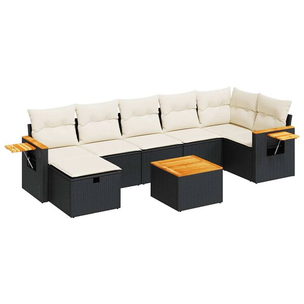 vidaXL Salon de jardin 7 pcs avec coussins noir r&eacute;sine tress&eacute;e