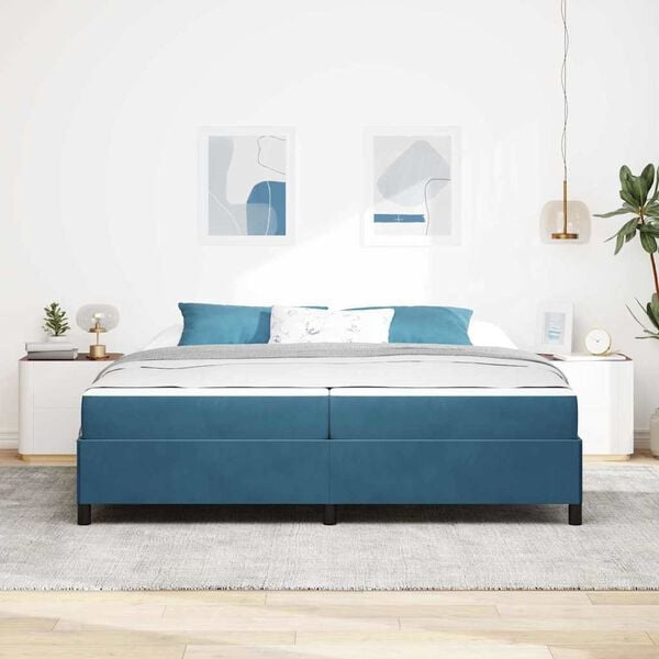 vidaXL Cadre de lit avec matelas Bleu fonc&eacute; 200 x 200 cm tissu
