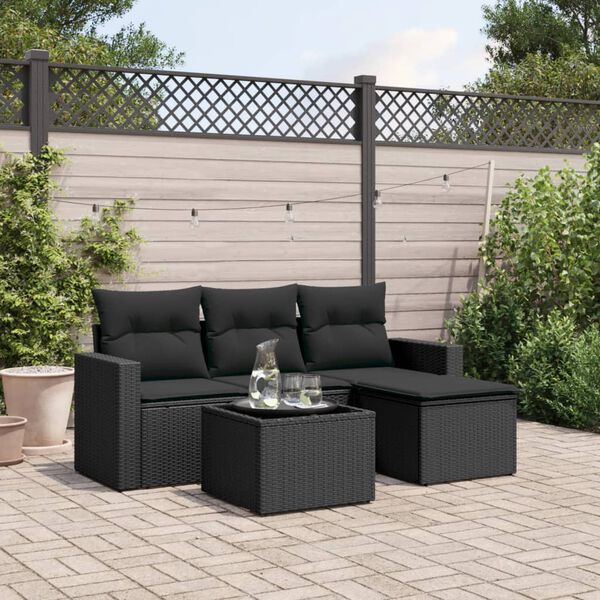 vidaXL Salon de jardin 5 pcs avec coussins noir r&eacute;sine tress&eacute;e