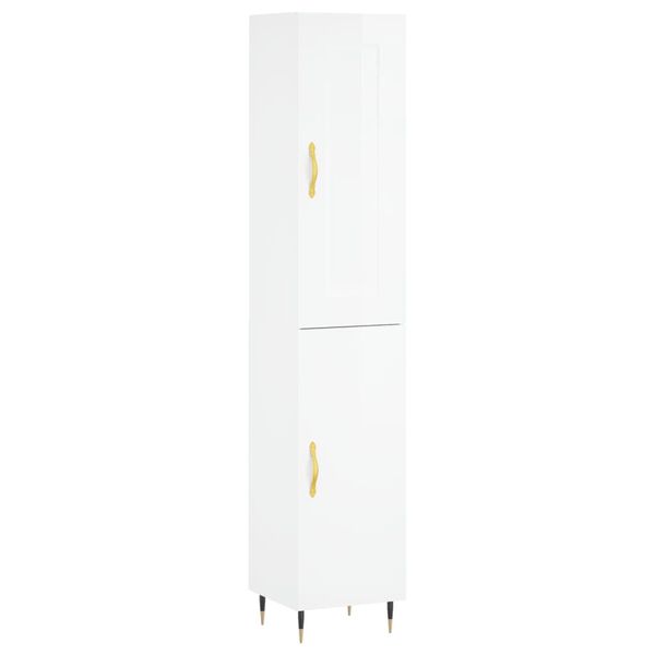 vidaXL Buffet haut Blanc brillant 34,5x34x180 cm Bois d'ing&eacute;nierie