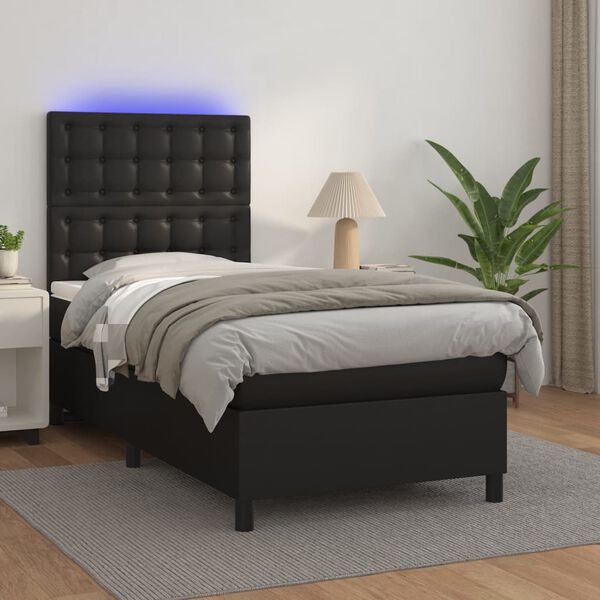 vidaXL Sommier &agrave; lattes de lit avec matelas et LED Noir 100x200 cm