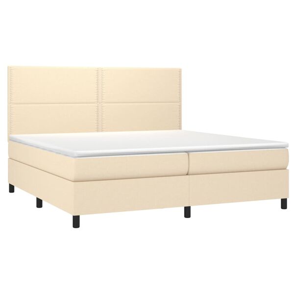 vidaXL Sommier &agrave; lattes de lit et matelas et LED Cr&egrave;me 200x200cm Tissu