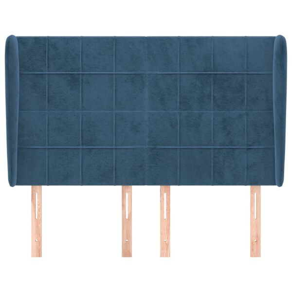 vidaXL T&ecirc;te de lit avec oreilles Bleu fonc&eacute; 147x23x118/128 cm Velours
