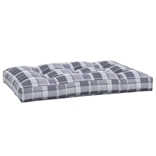 vidaXL Coussin de palette motif &agrave; carreaux gris 120x80x12 cm tissu
